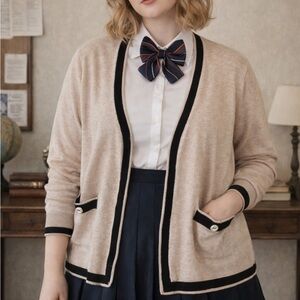 Birch NY Academia Tan Black Trim Open Front Lightweight Cardigan Size XL